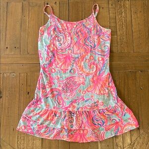 Lilly Pulitzer tropical fish coral ruffled hem drop waist tank dress
